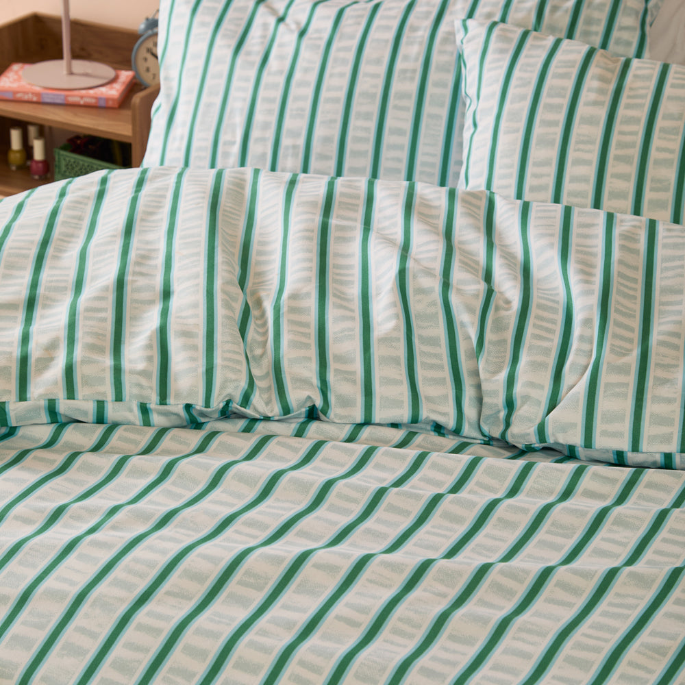 Hettie Soft Touch Striped Duvet Cover Set Blue/Green