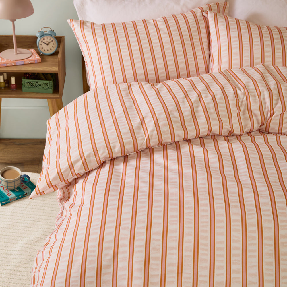 Striped Orange Bedding - Hettie Soft Touch Striped Duvet Cover Set Orange/Pink Duvet Day