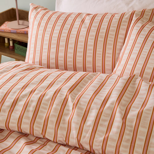 Hettie Soft Touch Striped Duvet Cover Set Orange/Pink
