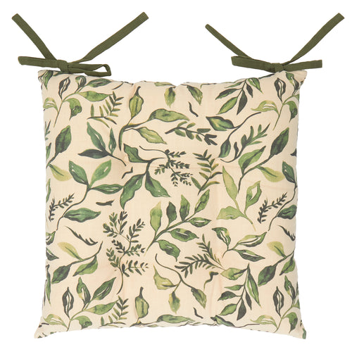 Floral Green Cushions - Herb Garden 2 Pack 100% Slub Cotton Seat Pads Green Wylder