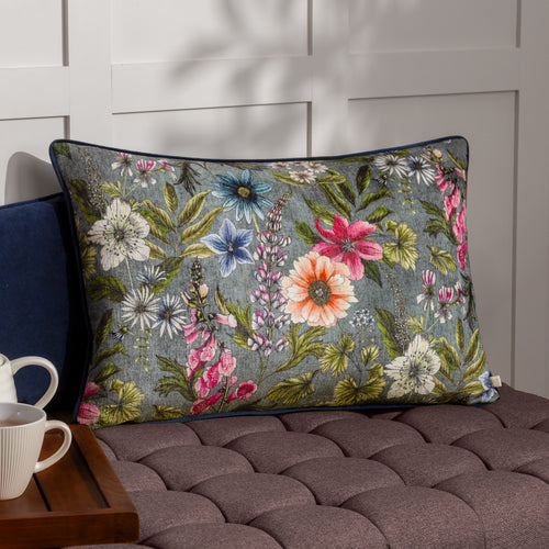 Floral Blue Cushions - Hidcote Manor Alma Floral Cushion Cover Petrol Wylder