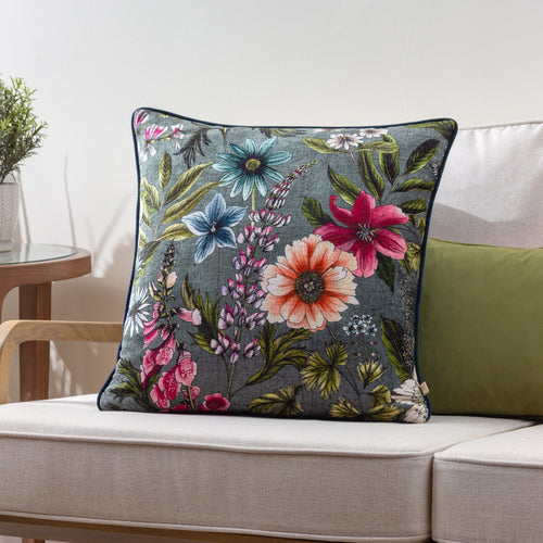 Floral Blue Cushions - Hidcote Manor Alma Floral Cushion Cover Petrol Wylder