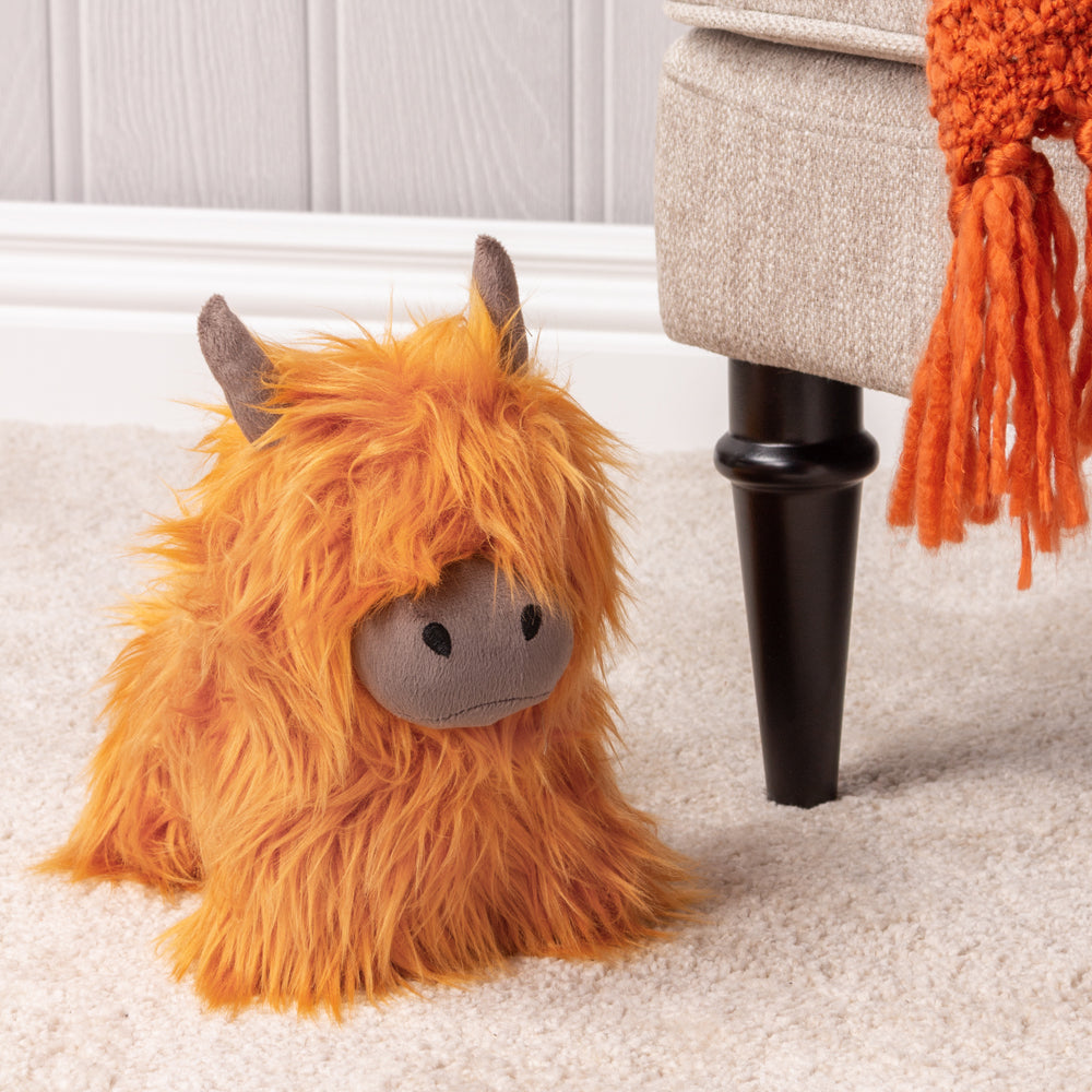 Animal Orange Accessories - Highland Cow Shaggy Door Stop Orange Paoletti