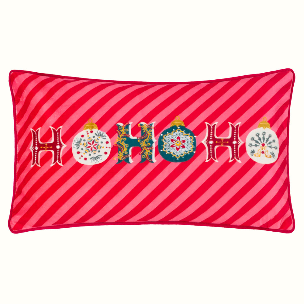 HoHoHo Velvet Piped Cushion Red