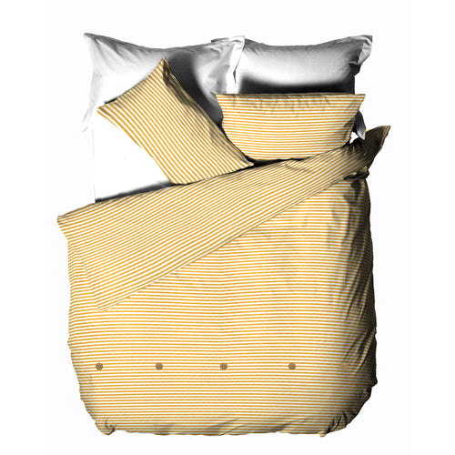 Striped Yellow Bedding - Holbury Mélange Stripe 100% Cotton Duvet Cover Set Ochre Yard