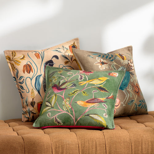 Animal Green Cushions - Holland Park Hedgerow Birds Cushion Cover Green Wylder