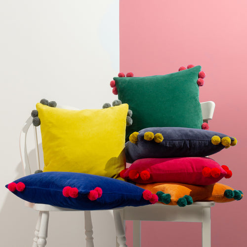 Plain Pink Cushions - Hoola Pom-Pom Cushion Cover Fuchsia/Red furn.