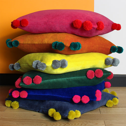 Plain Orange Cushions - Hoola Pom-Pom Cushion Cover Orange/Teal furn.