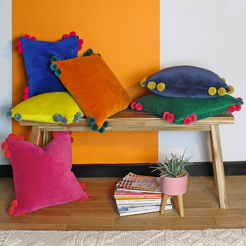 Plain Orange Cushions - Hoola Pom-Pom Cushion Cover Orange/Teal furn.