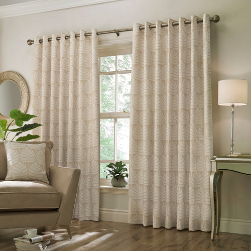 Floral Beige Curtains - Horto Botanical Eyelet Curtains Natural Paoletti