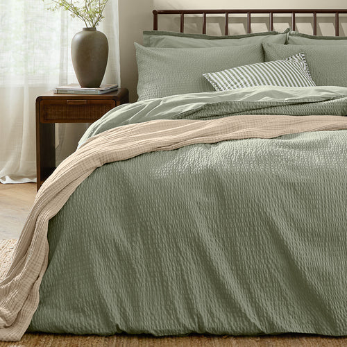 Hebden Relaxed Seersucker Duvet Cover Set Bay Green
