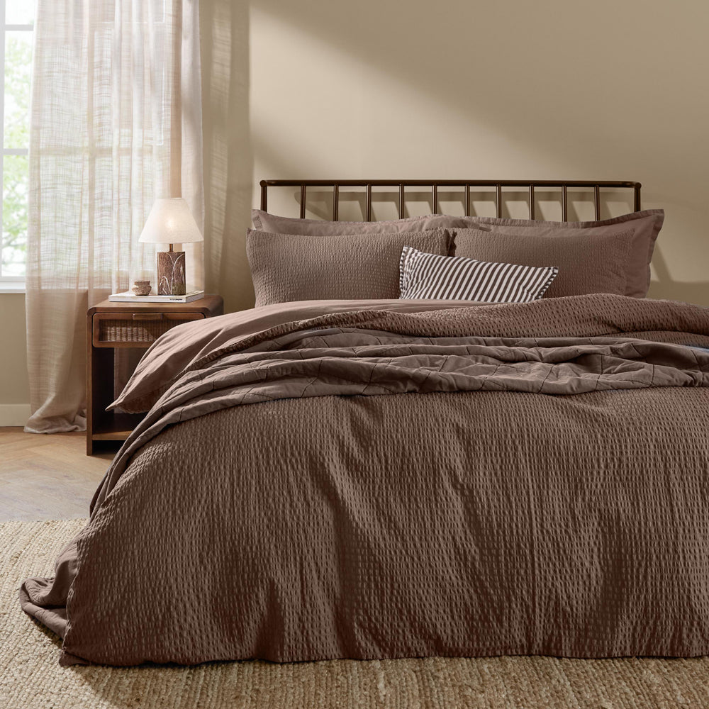 Hebden Relaxed Seersucker Duvet Cover Set Cocoa Brown