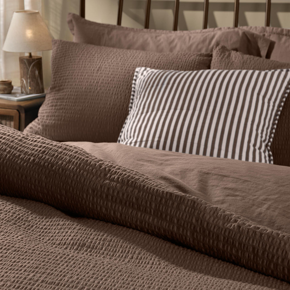 Hebden Relaxed Seersucker Duvet Cover Set Cocoa Brown