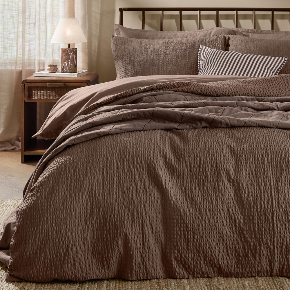 Hebden Relaxed Seersucker Duvet Cover Set Cocoa Brown