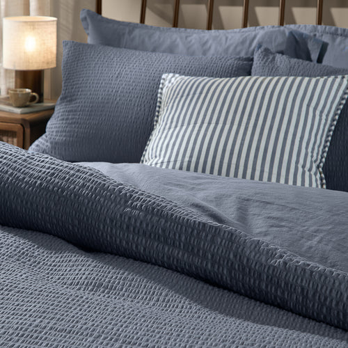 Hebden Relaxed Seersucker Duvet Cover Set Denim Blue