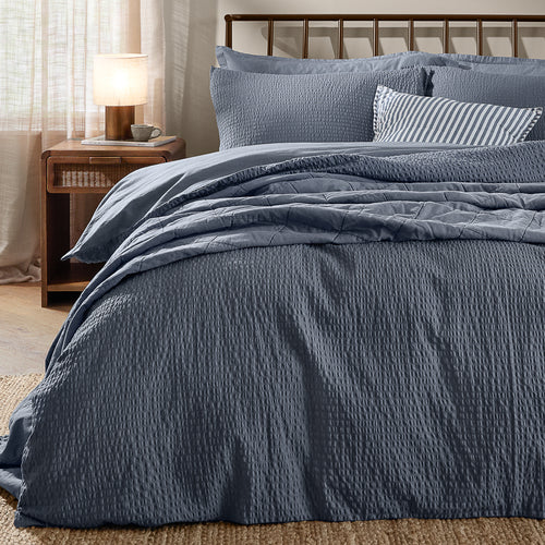 Hebden Relaxed Seersucker Duvet Cover Set Denim Blue
