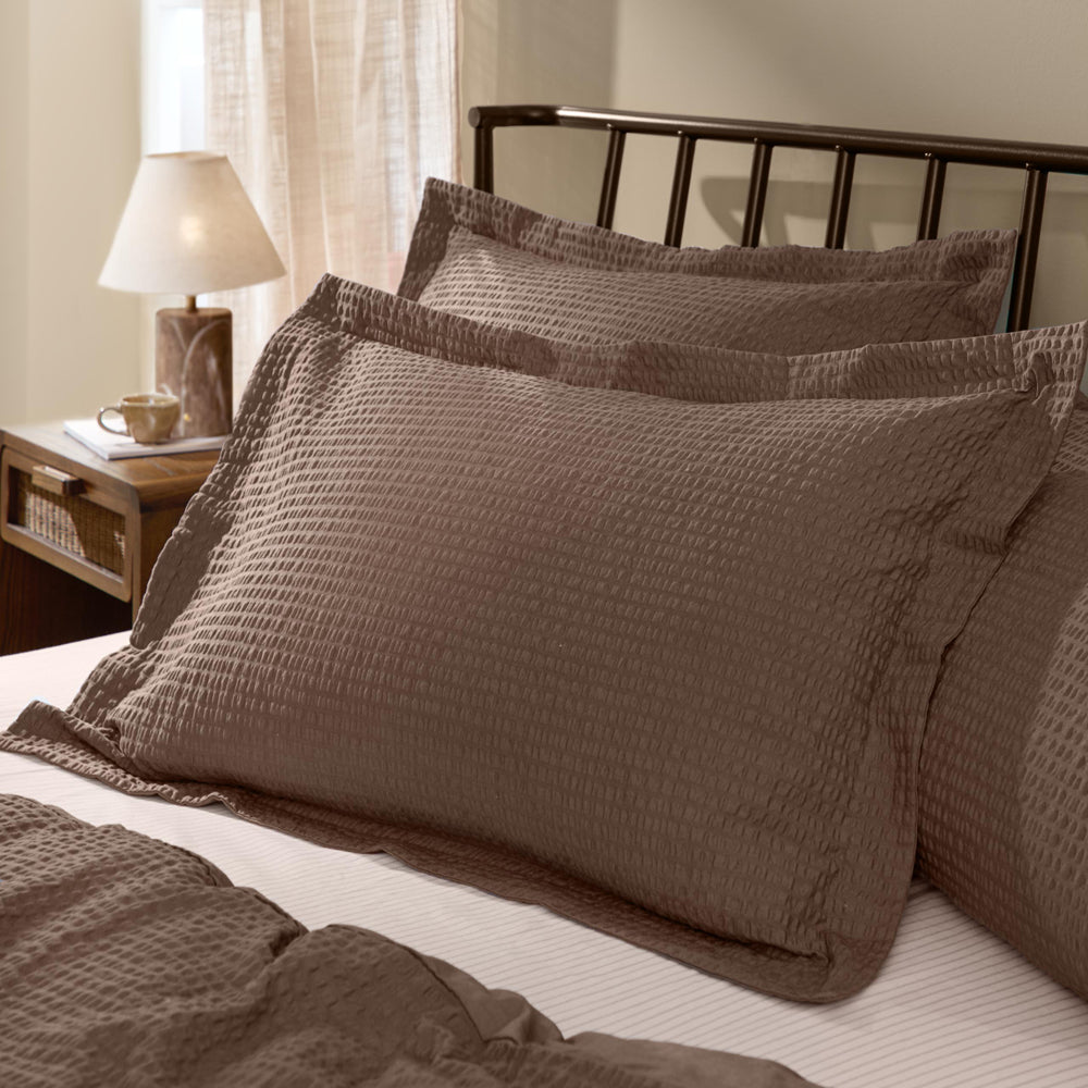 Hebden Relaxed Seersucker Pillowcase Pair Cocoa Brown