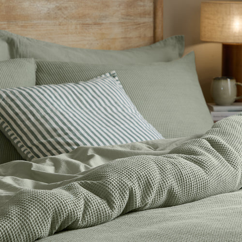 Hebden Relaxed Waffle Duvet Cover Set Bay Green
