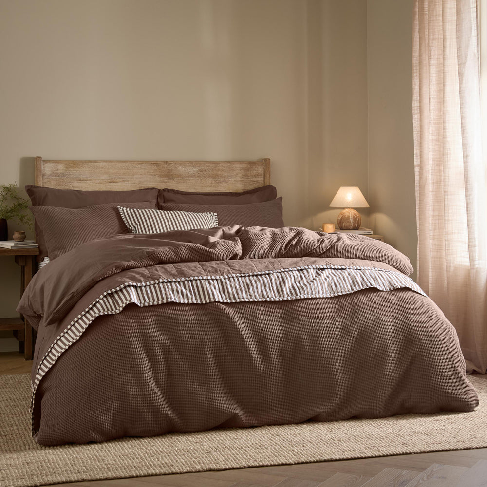 Hebden Relaxed Waffle Duvet Cover Set Cocoa Brown