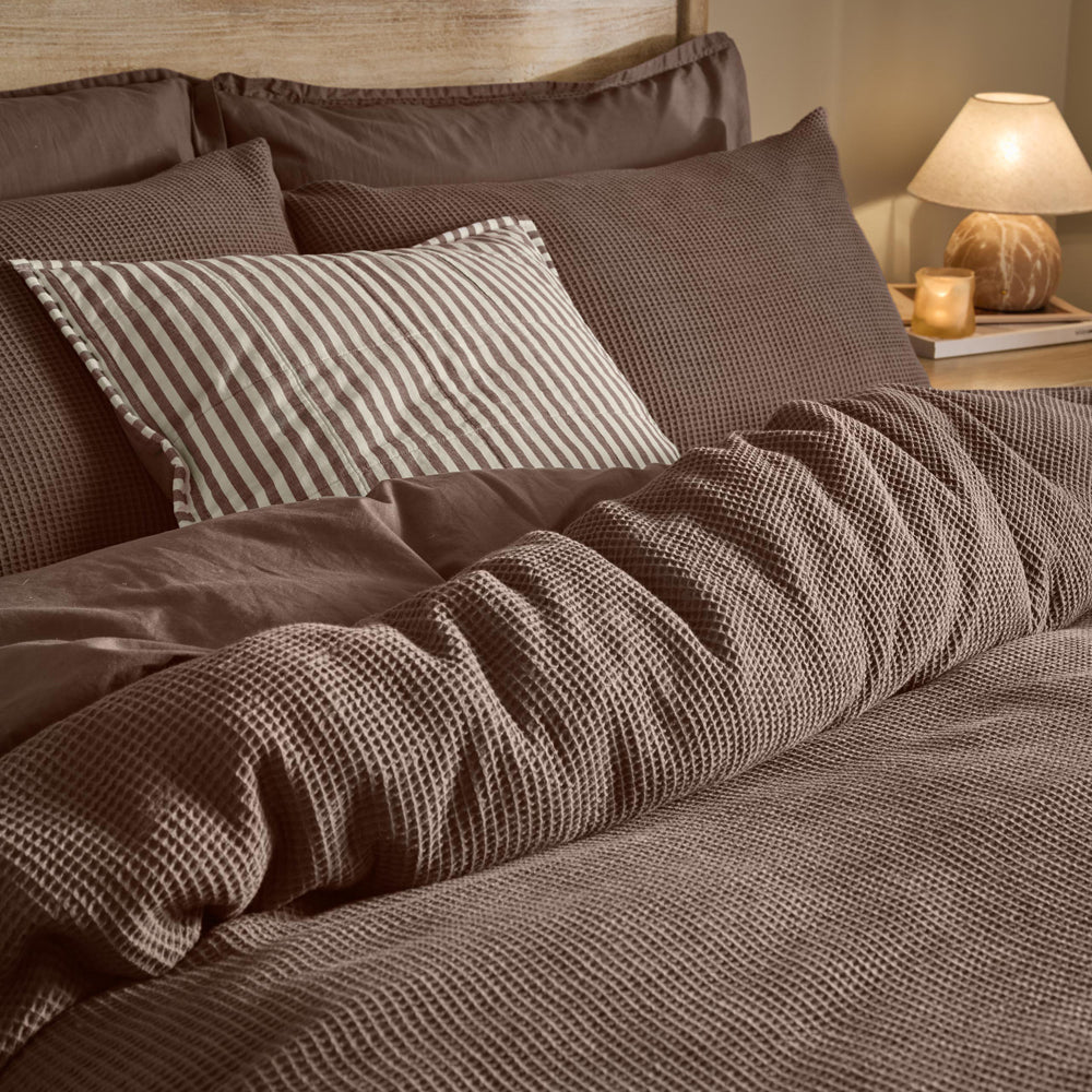 Hebden Relaxed Waffle Duvet Cover Set Cocoa Brown