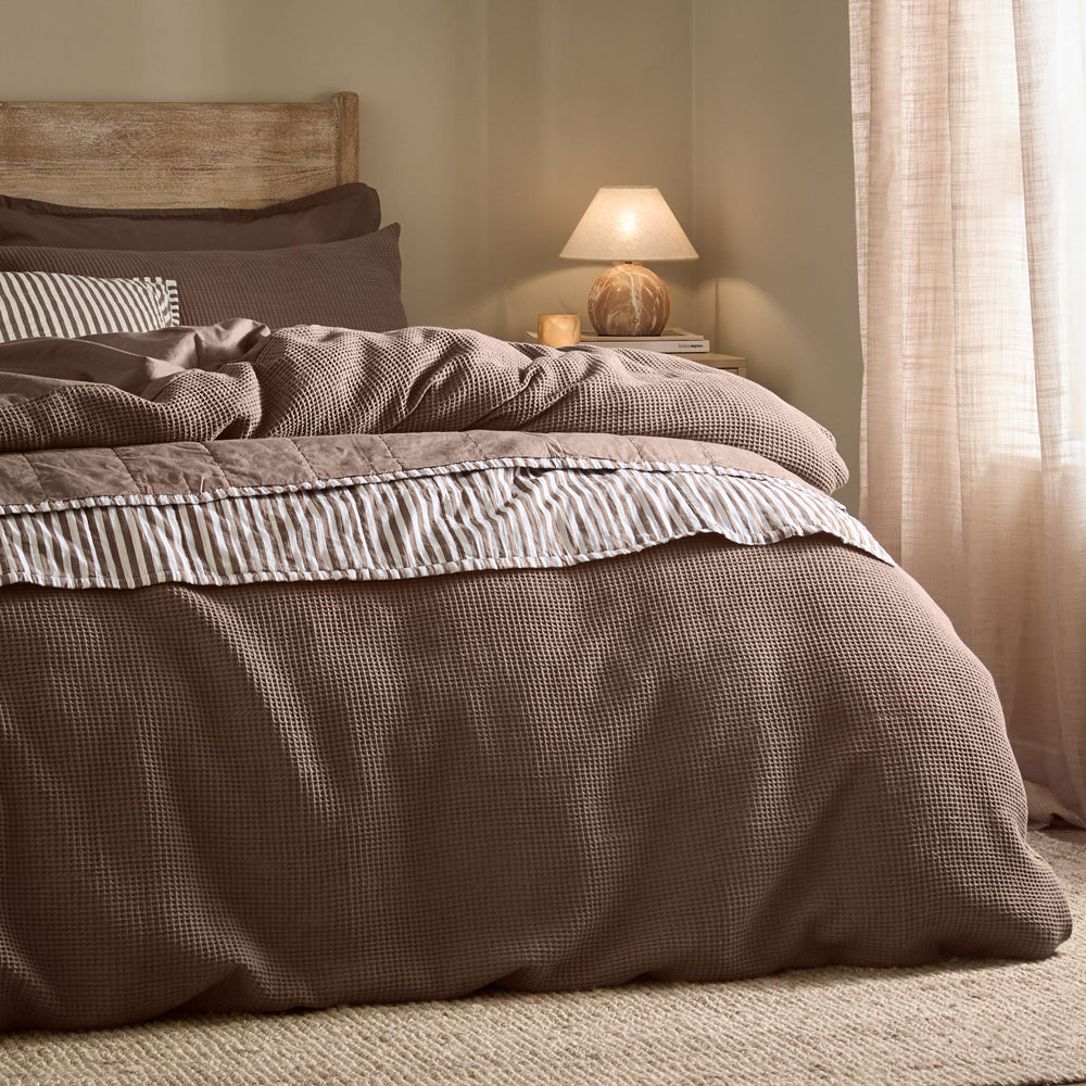 Hebden Relaxed Waffle Duvet Cover Set Cocoa Brown