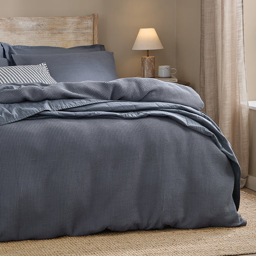 Hebden Relaxed Waffle Duvet Cover Set Denim Blue