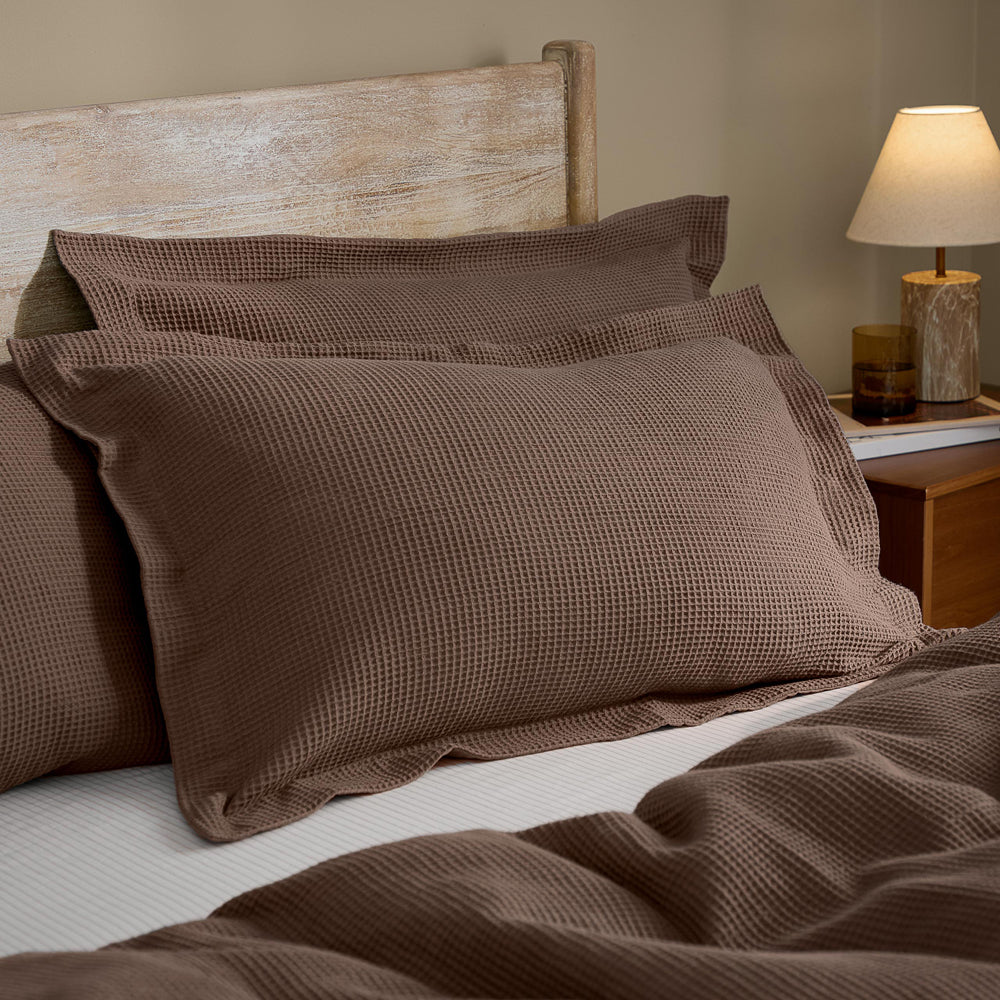 Hebden Relaxed Waffle Pillowcase Pair Cocoa Brown