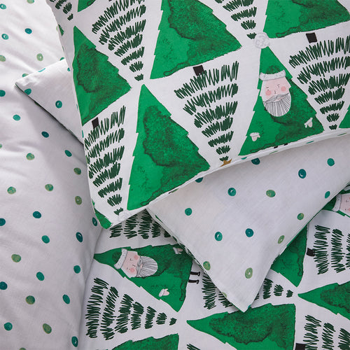 Geometric Green Bedding - Hide + Seek Santa Christmas Duvet Cover Set Green furn.