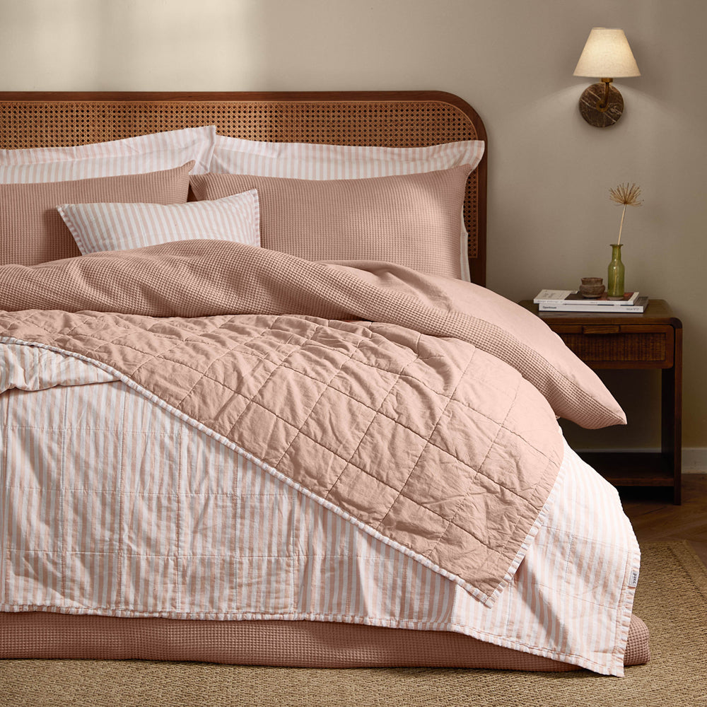 Striped Pink Bedding - Hebden Quilted Stripe 100% Cotton Bedspread Blush/Cotta Yard