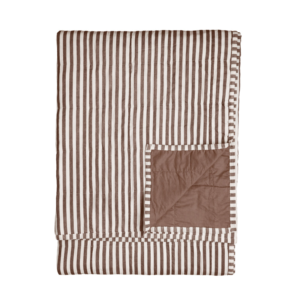 Hebden Quilted Stripe 100% Cotton Bedspread Cocoa Brown