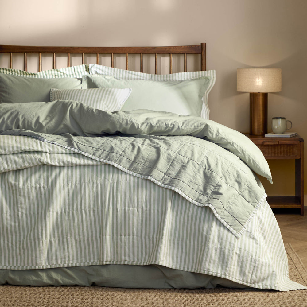 Striped Green Bedding - Hebden Quilted Stripe 100% Cotton Bedspread Eucalyptus/Bay Green Yard
