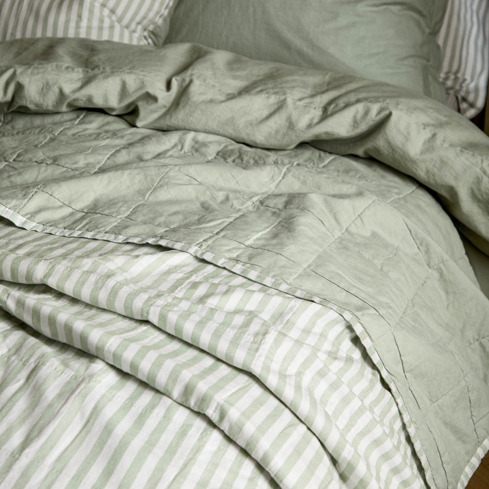 Hebden Quilted Stripe 100% Cotton Bedspread Eucalyptus/Bay Green