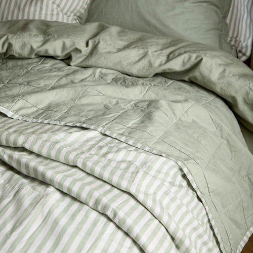 Hebden Quilted Stripe 100% Cotton Bedspread Eucalyptus/Bay Green