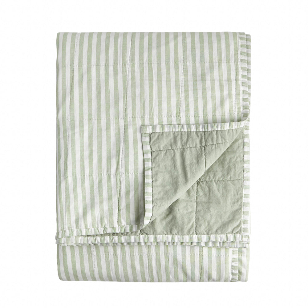 Hebden Quilted Stripe 100% Cotton Bedspread Eucalyptus/Bay Green