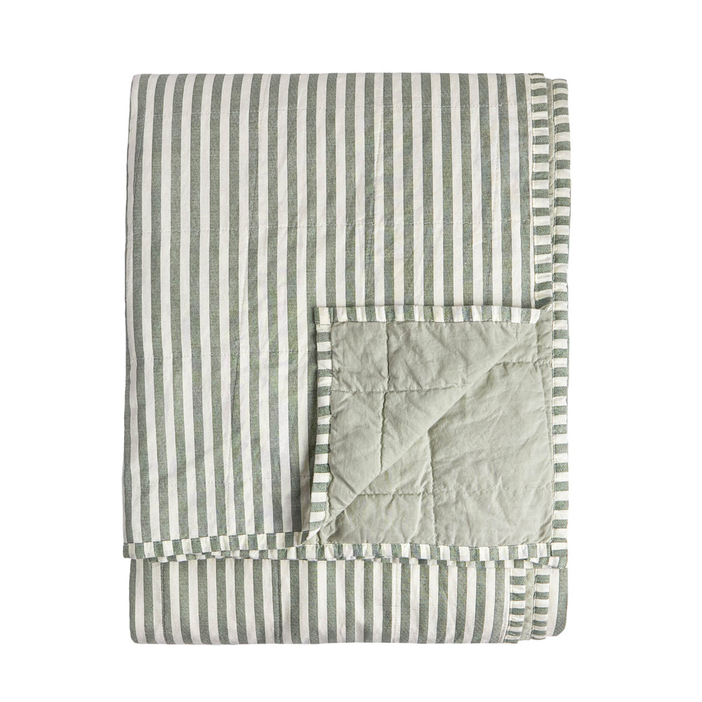 Hebden Quilted Stripe 100% Cotton Bedspread Forest/Bay Green
