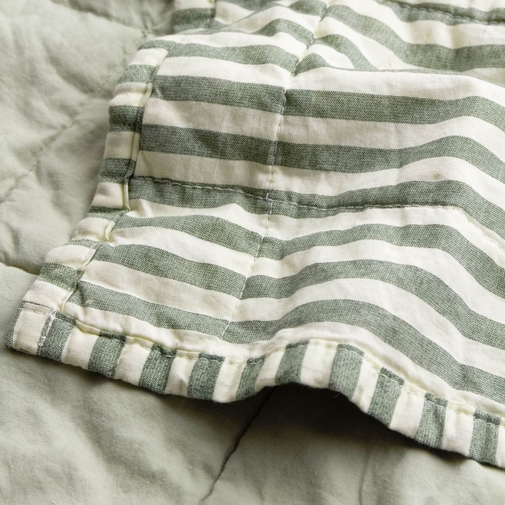 Hebden Quilted Stripe 100% Cotton Bedspread Forest/Bay Green