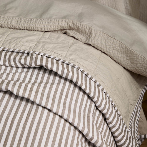 Hebden Quilted Stripe 100% Cotton Bedspread Mole/Stone