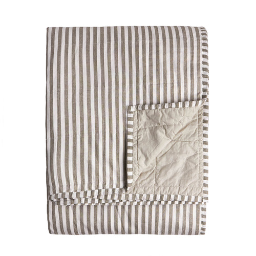 Hebden Quilted Stripe 100% Cotton Bedspread Mole/Stone
