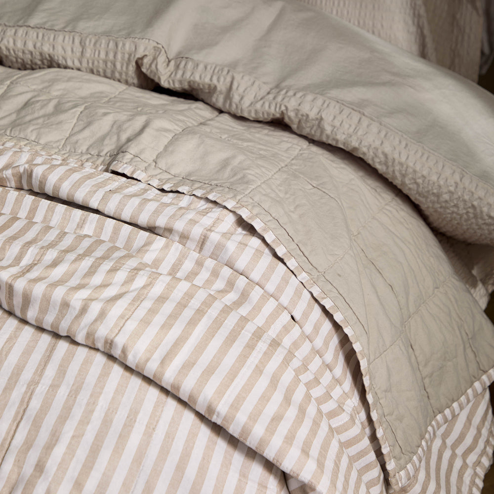 Hebden Quilted Stripe 100% Cotton Bedspread Natural/Stone