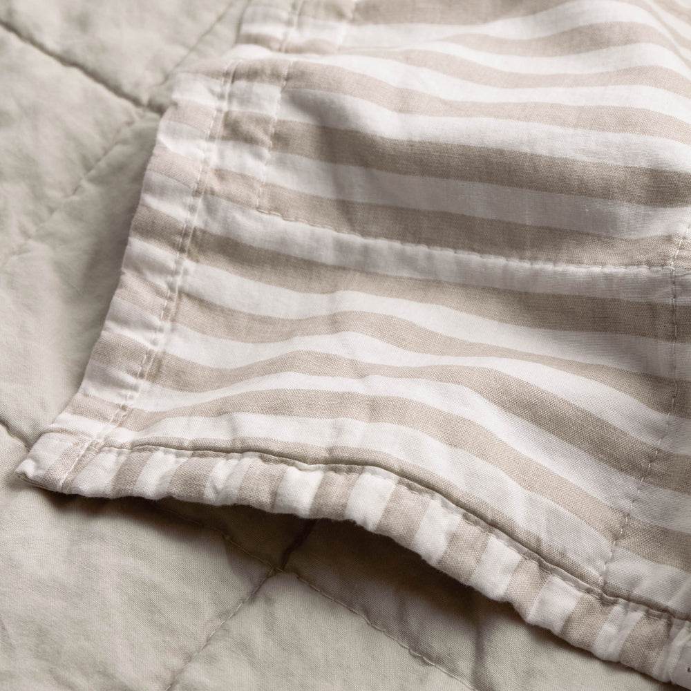 Hebden Quilted Stripe 100% Cotton Bedspread Natural/Stone