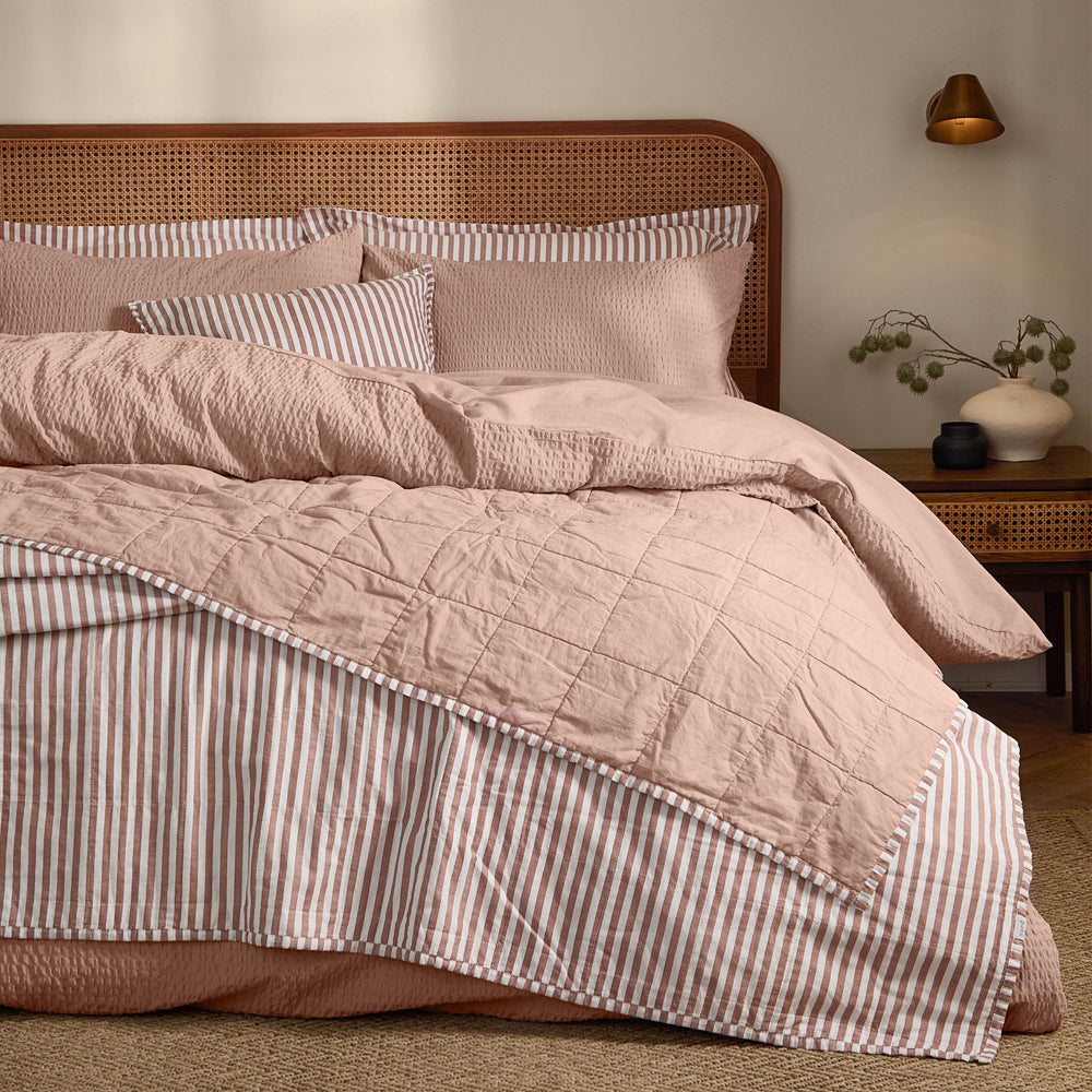 Striped Orange Bedding - Hebden Quilted Stripe 100% Cotton Bedspread Pecan/Cotta Yard
