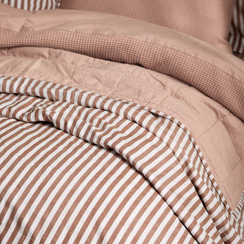 Hebden Quilted Stripe 100% Cotton Bedspread Pecan/Cotta