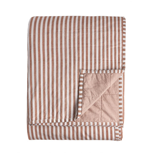 Hebden Quilted Stripe 100% Cotton Bedspread Pecan/Cotta