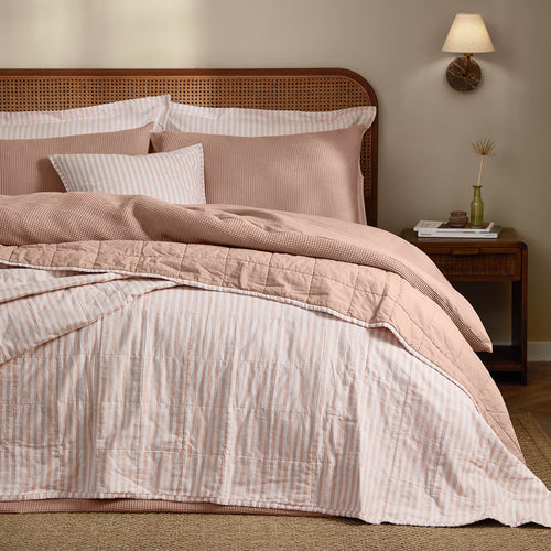Hebden Quilted Stripe 100% Cotton Bedspread Blush/Cotta