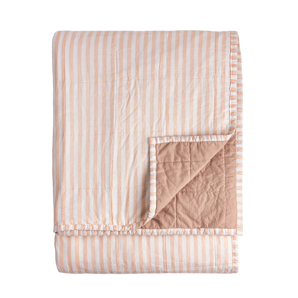 Hebden Quilted Stripe 100% Cotton Bedspread Blush/Cotta