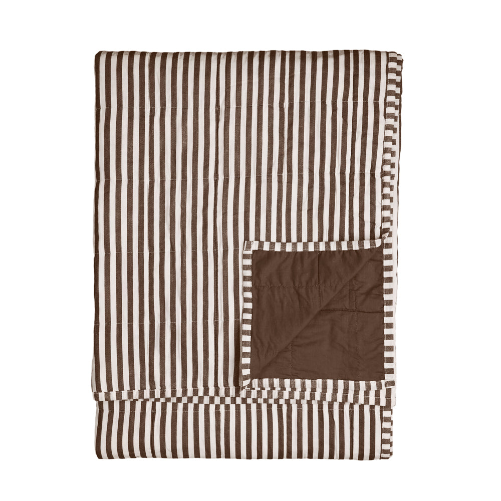 Hebden Quilted Stripe 100% Cotton Bedspread Cocoa Brown