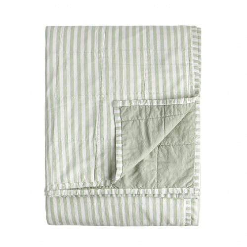 Hebden Quilted Stripe 100% Cotton Bedspread Eucalyptus/Bay Green
