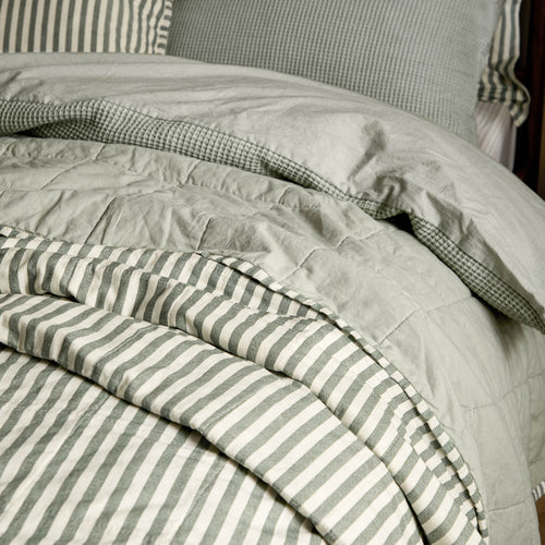 Hebden Quilted Stripe 100% Cotton Bedspread Forest/Bay Green
