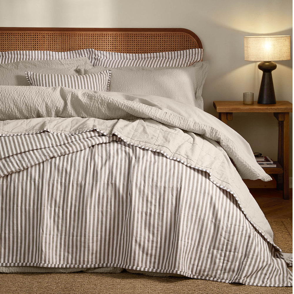 Hebden Quilted Stripe 100% Cotton Bedspread Mole/Stone