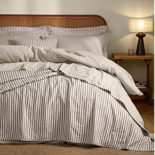 Hebden Quilted Stripe 100% Cotton Bedspread Mole/Stone